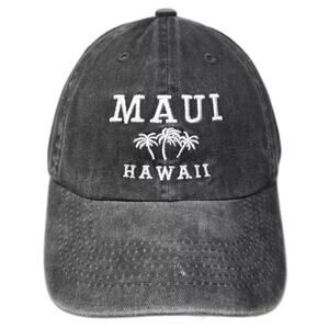 Black Eagle Baseball Cap Gray White OS Slideback Maui Hawaii Palm Trees Hat